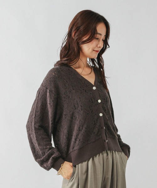 GLOBAL WORK（グローバルワーク）の「フェザーレースシアーカーデ/595375（カーディガン/ボレロ・レディース・ライトグレー/ブラック/ダークブラウン・MEDIUM/LARGE）」の18枚目の写真