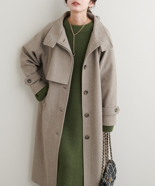 natural couture（ナチュラルクチュール）の「【ZOZO限定】ニットモッサスタンドカラーコート（ステンカラーコート・レディース・ブラウン/ブラック/アイボリー/チャコールグレー・FREE）」の4枚目の写真