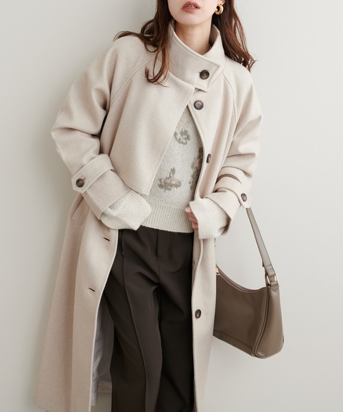 natural couture（ナチュラルクチュール）の「【ZOZO限定】ニットモッサスタンドカラーコート（ステンカラーコート・レディース・ブラウン/ブラック/アイボリー/チャコールグレー・FREE）」の5枚目の写真