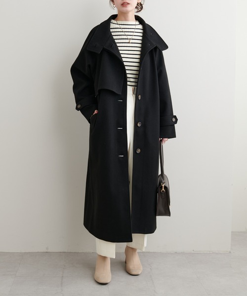 natural couture（ナチュラルクチュール）の「【ZOZO限定】ニットモッサスタンドカラーコート（ステンカラーコート・レディース・ブラウン/ブラック/アイボリー/チャコールグレー・FREE）」の12枚目の写真