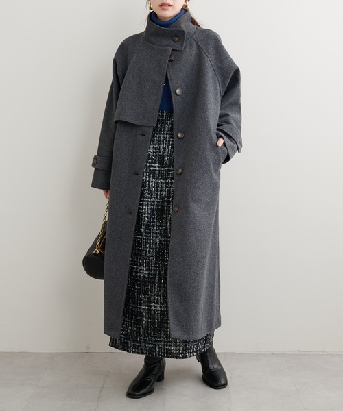 natural couture（ナチュラルクチュール）の「【ZOZO限定】ニットモッサスタンドカラーコート（ステンカラーコート・レディース・ブラウン/ブラック/アイボリー/チャコールグレー・FREE）」の18枚目の写真