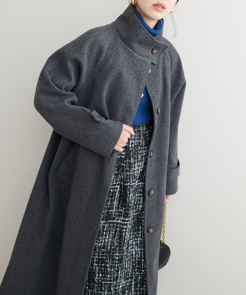 natural couture（ナチュラルクチュール）の「【ZOZO限定】ニットモッサスタンドカラーコート（ステンカラーコート・レディース・ブラウン/ブラック/アイボリー/チャコールグレー・FREE）」の20枚目の写真