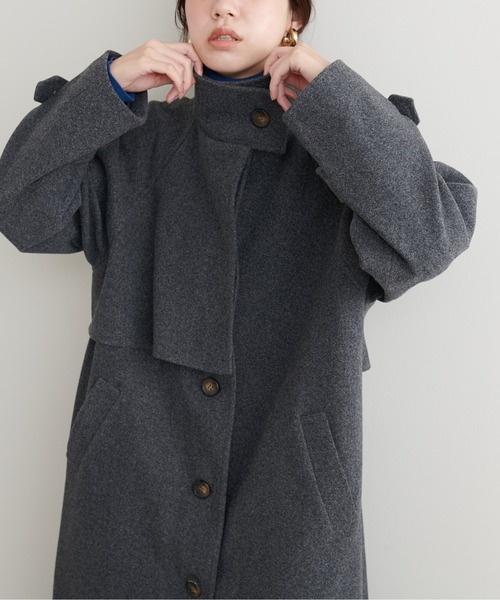 natural couture（ナチュラルクチュール）の「【ZOZO限定】ニットモッサスタンドカラーコート（ステンカラーコート・レディース・ブラウン/ブラック/アイボリー/チャコールグレー・FREE）」の21枚目の写真