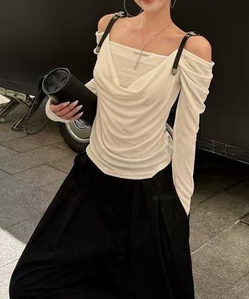 gossip!ロサンゼルス(ゴシップロサンゼルス)の「ベルトストラップ ドレープトップス(Tシャツ/カットソー・レディース・ホワイト・S/M)」の15枚目の写真