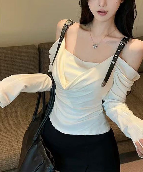 gossip!ロサンゼルス(ゴシップロサンゼルス)の「ベルトストラップ ドレープトップス(Tシャツ/カットソー・レディース・ホワイト・S/M)」の12枚目の写真