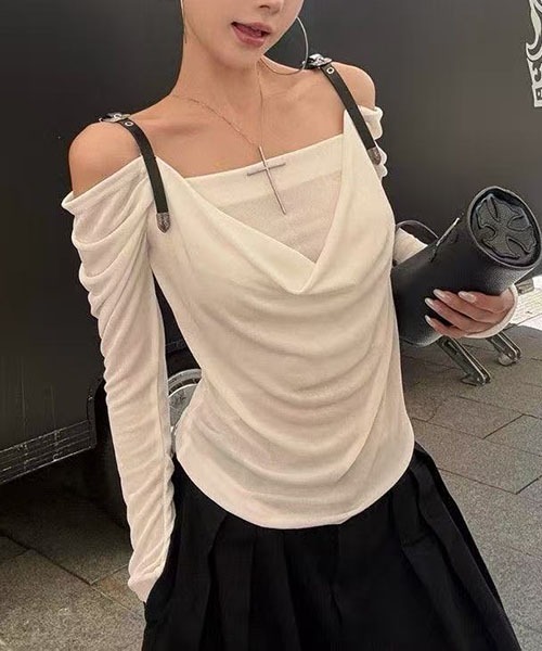 gossip!ロサンゼルス(ゴシップロサンゼルス)の「ベルトストラップ ドレープトップス(Tシャツ/カットソー・レディース・ホワイト・S/M)」の8枚目の写真