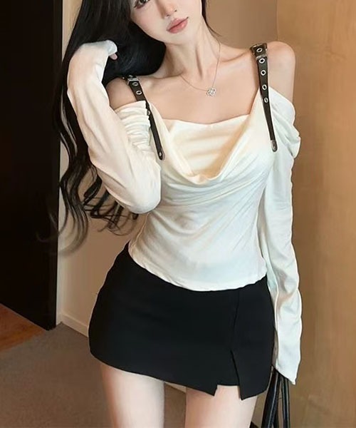 gossip!ロサンゼルス(ゴシップロサンゼルス)の「ベルトストラップ ドレープトップス(Tシャツ/カットソー・レディース・ホワイト・S/M)」の7枚目の写真
