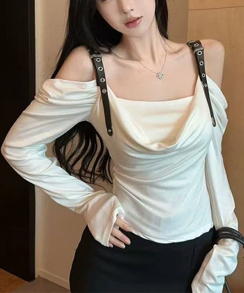 gossip!ロサンゼルス(ゴシップロサンゼルス)の「ベルトストラップ ドレープトップス(Tシャツ/カットソー・レディース・ホワイト・S/M)」の6枚目の写真