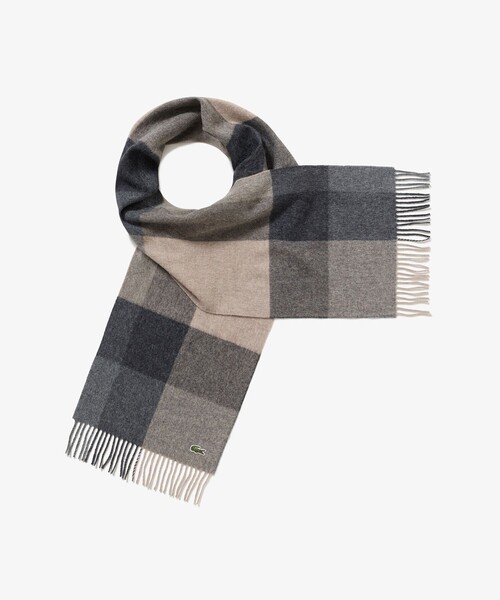 LACOSTE（ラコステ）の「メリノウールブロックチェックマフラー（マフラー・メンズ・ホワイト/チャコール/ネイビー・FREE）」の3枚目の写真