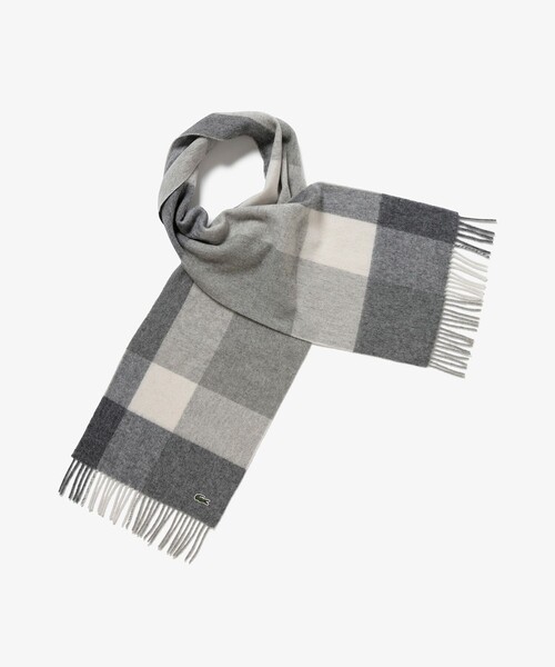 LACOSTE（ラコステ）の「メリノウールブロックチェックマフラー（マフラー・メンズ・ホワイト/チャコール/ネイビー・FREE）」の4枚目の写真