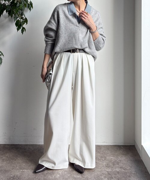 DouDou(ドゥドゥ)の「ウォームタックワイドパンツ(その他パンツ・レディース・ブラウン/ブラック/オフホワイト/グレー/ブラック系その他/ライトグレー/グレイッシュベージュ/ホワイト・38/36)」の10枚目の写真