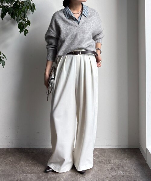 DouDou(ドゥドゥ)の「ウォームタックワイドパンツ(その他パンツ・レディース・ブラウン/ブラック/オフホワイト/グレー/ブラック系その他/ライトグレー/グレイッシュベージュ/ホワイト・38/36)」の11枚目の写真