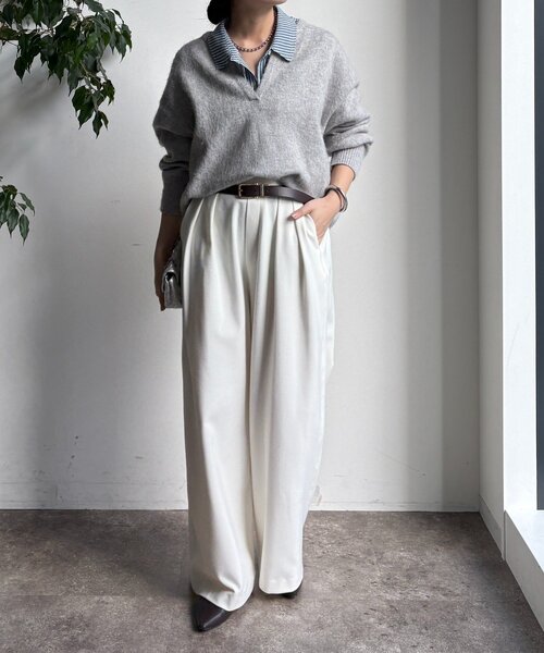 DouDou(ドゥドゥ)の「ウォームタックワイドパンツ(その他パンツ・レディース・ブラウン/ブラック/オフホワイト/グレー/ブラック系その他/ライトグレー/グレイッシュベージュ/ホワイト・38/36)」の12枚目の写真