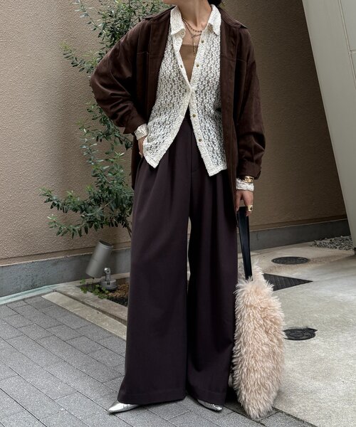 DouDou(ドゥドゥ)の「ウォームタックワイドパンツ(その他パンツ・レディース・ブラウン/ブラック/オフホワイト/グレー/ブラック系その他/ライトグレー/グレイッシュベージュ/ホワイト・38/36)」の15枚目の写真