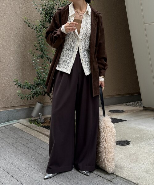 DouDou(ドゥドゥ)の「ウォームタックワイドパンツ(その他パンツ・レディース・ブラウン/ブラック/オフホワイト/グレー/ブラック系その他/ライトグレー/グレイッシュベージュ/ホワイト・38/36)」の16枚目の写真