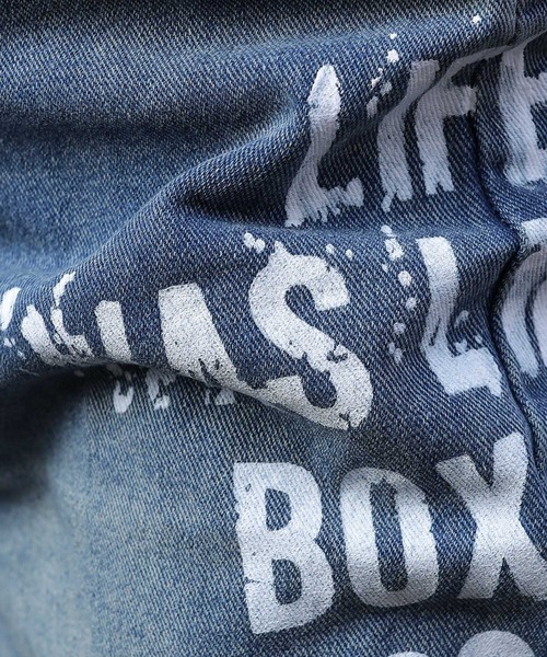 セール】サイドペイントロゴプリント ワイドデニムパンツ（デニム