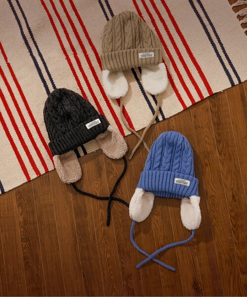 BREEZE（ブリーズ）の「【洗える】耳付きケーブルニット帽（ニットキャップ/ビーニー・キッズ・ベージュ/チャコール/ブルー・50/54/58）」の9枚目の写真
