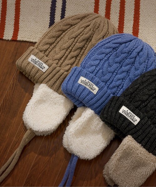 BREEZE（ブリーズ）の「【洗える】耳付きケーブルニット帽（ニットキャップ/ビーニー・キッズ・ベージュ/チャコール/ブルー・50/54/58）」の10枚目の写真