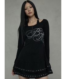 A'GEM/9 × .kom 『NIIER NOR/ニアノア』 BADDIE ANGEL HALTERNECK DRESS/ホルターネック ボーダーヘンリーネック 長袖Tシャツ