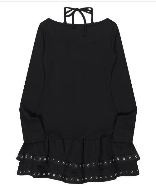 NIIER NOR(ニアノア)の「A'GEM/9 × .kom 『NIIER NOR/ニアノア』 BADDIE ANGEL HALTERNECK DRESS/ホルターネック ボーダーヘンリーネック 長袖Tシャツ(Tシャツ/カットソー・レディース・ブラック/A・FREE)」の12枚目の写真