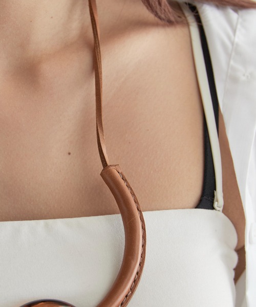 crescioni/クレッシオーニ lecce マーブル模様ガラス レザーネックレス