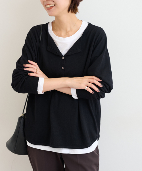 JOURNAL STANDARD relume（ジャーナルスタンダード　レリューム）の「《追加2》［2枚セット］3WAYレイヤードヘンリープルオーバー（ニット/セーター・レディース・ピンク/ブラウン/グレー/ブラック・FREE）」の2枚目の写真