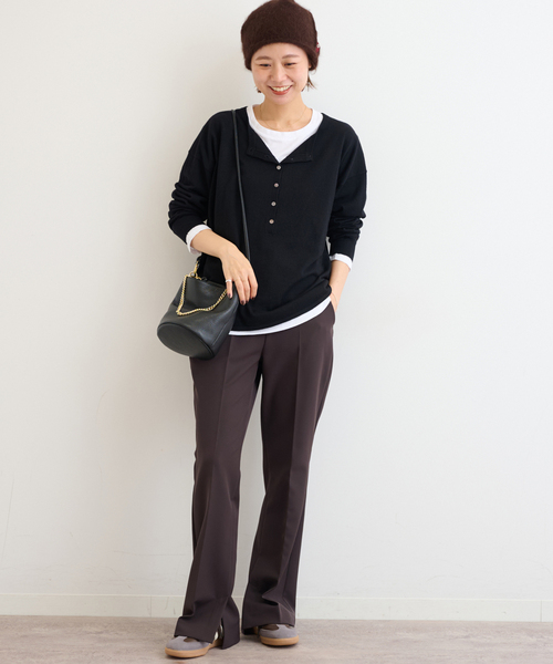 JOURNAL STANDARD relume（ジャーナルスタンダード　レリューム）の「《追加2》［2枚セット］3WAYレイヤードヘンリープルオーバー（ニット/セーター・レディース・ピンク/ブラウン/グレー/ブラック・FREE）」の5枚目の写真