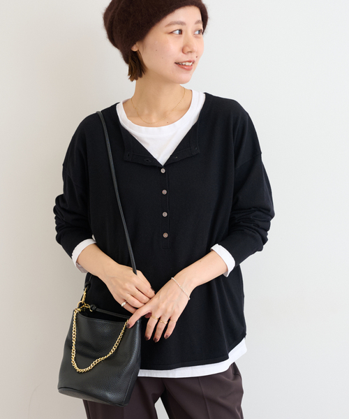 JOURNAL STANDARD relume（ジャーナルスタンダード　レリューム）の「《追加2》［2枚セット］3WAYレイヤードヘンリープルオーバー（ニット/セーター・レディース・ピンク/ブラウン/グレー/ブラック・FREE）」の7枚目の写真