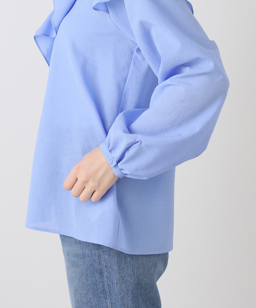 セール】【洗える】フレアフリルロングスリーブブラウス（シャツ