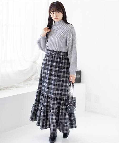CLEAR BASIC（クリアベーシック）の「【低身長対応／サイズ展開あり】チェックティアードロングスカート［大人 カジュアル 着回し力抜群］（スカート・レディース・ブラック/ブラウン・F/PF）」の19枚目の写真