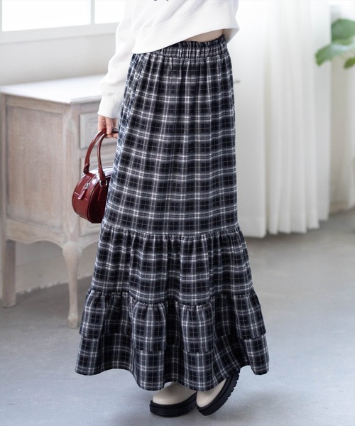 CLEAR BASIC（クリアベーシック）の「【低身長対応／サイズ展開あり】チェックティアードロングスカート［大人 カジュアル 着回し力抜群］（スカート・レディース・ブラック/ブラウン・F/PF）」の20枚目の写真