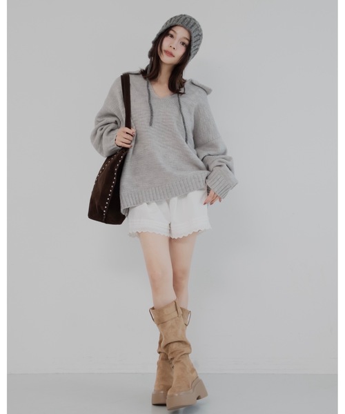 JUMELLE(ジュメロ)の「スラブルーズニット(ニット/セーター・レディース・ベージュ/グレー・FREE)」の9枚目の写真