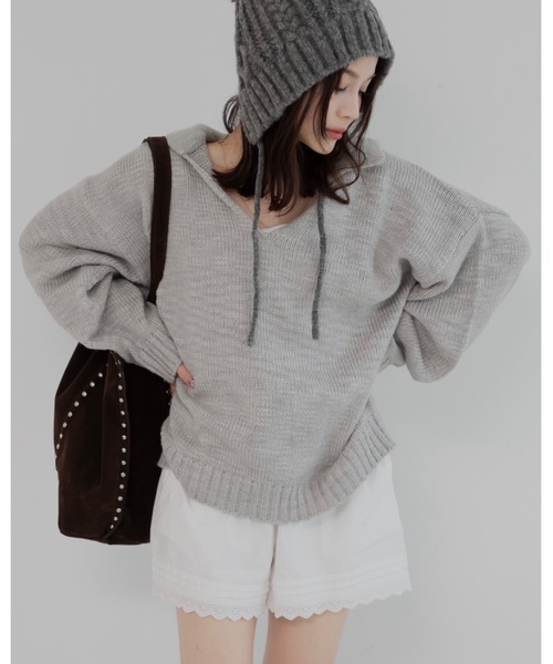 JUMELLE(ジュメロ)の「スラブルーズニット(ニット/セーター・レディース・ベージュ/グレー・FREE)」の12枚目の写真