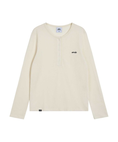 EMIS(イミス)の「HENLEY NECK T-SHIRT(Tシャツ/カットソー・レディース・ブラック/アイボリー・FREE)」の1枚目の写真