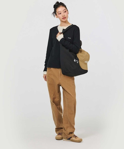 EMIS(イミス)の「HENLEY NECK T-SHIRT(Tシャツ/カットソー・レディース・ブラック/アイボリー・FREE)」の3枚目の写真