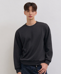 男性ニットライク裏起毛スウェットTシャツ-チャコール