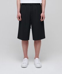 軽量ワイドドローストリングバンディングハーフスラックス[ブラック]