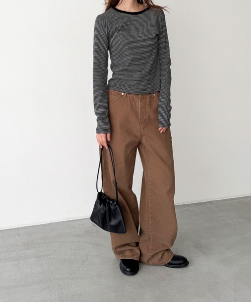 CANAL JEAN(キャナルジーン)の「SLEEK 細ボーダーロングTシャツ(Tシャツ/カットソー・レディース・ブルー/アイボリー/ブラック・ONE SIZE)」の11枚目の写真