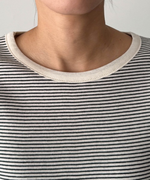 CANAL JEAN(キャナルジーン)の「SLEEK 細ボーダーロングTシャツ(Tシャツ/カットソー・レディース・ブルー/アイボリー/ブラック・ONE SIZE)」の15枚目の写真