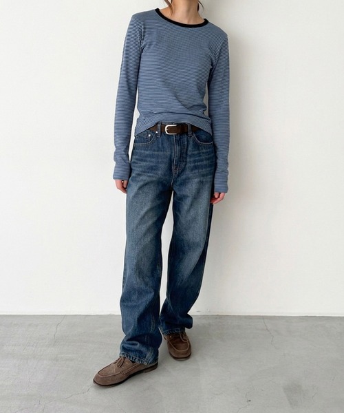 CANAL JEAN(キャナルジーン)の「SLEEK 細ボーダーロングTシャツ(Tシャツ/カットソー・レディース・ブルー/アイボリー/ブラック・ONE SIZE)」の17枚目の写真