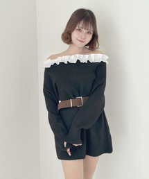 フリルニットミニワンピース