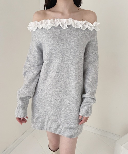 frunco（フランコ）の「フリルニットミニワンピース（ワンピース・レディース・ホワイト/ブラック/ベージュ/グレー・FREE）」の11枚目の写真