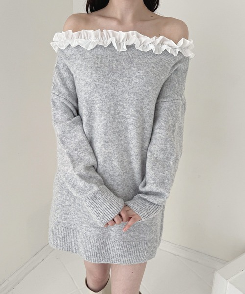 frunco（フランコ）の「フリルニットミニワンピース（ワンピース・レディース・ホワイト/ブラック/ベージュ/グレー・FREE）」の12枚目の写真