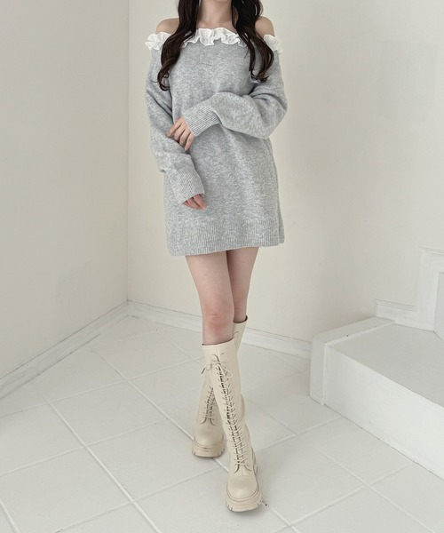 frunco（フランコ）の「フリルニットミニワンピース（ワンピース・レディース・ホワイト/ブラック/ベージュ/グレー・FREE）」の17枚目の写真