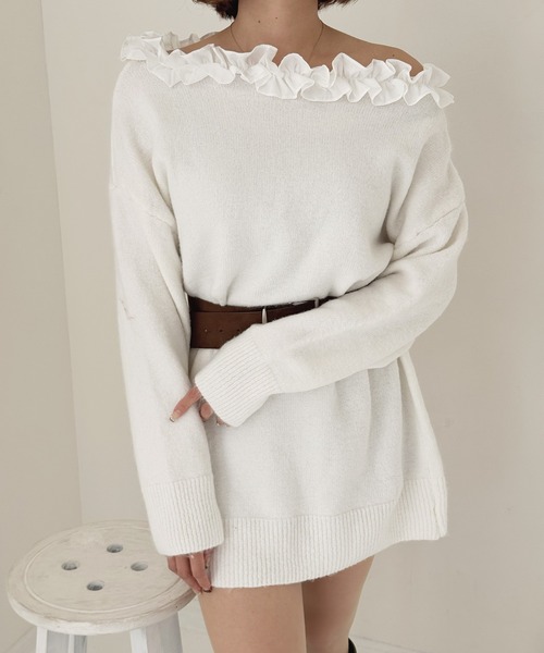 frunco（フランコ）の「フリルニットミニワンピース（ワンピース・レディース・ホワイト/ブラック/ベージュ/グレー・FREE）」の10枚目の写真