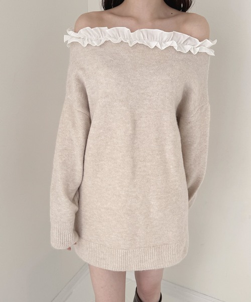 frunco（フランコ）の「フリルニットミニワンピース（ワンピース・レディース・ホワイト/ブラック/ベージュ/グレー・FREE）」の20枚目の写真