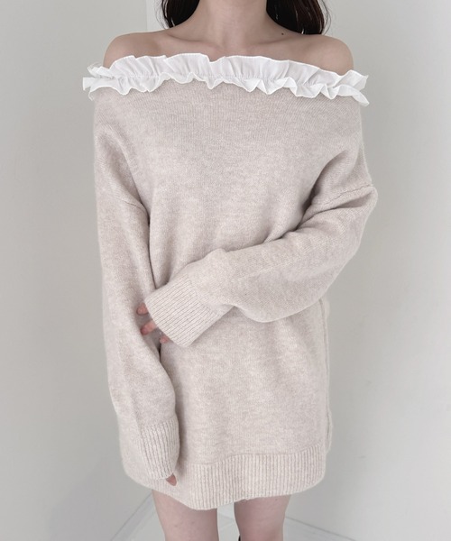 frunco（フランコ）の「フリルニットミニワンピース（ワンピース・レディース・ホワイト/ブラック/ベージュ/グレー・FREE）」の22枚目の写真