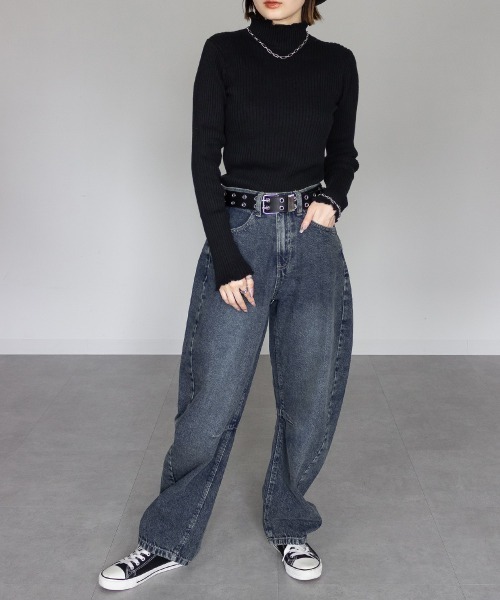 mellomela.(メロメラ)の「バレルレッグデニムパンツ(デニムパンツ・レディース・ブルー/ライトブルー/ブルー系その他3・S/M/L/LL)」の14枚目の写真