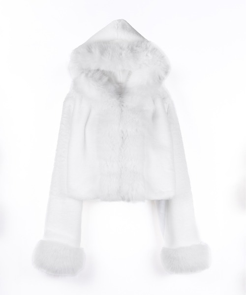 me+em select(ミームセレクト)の「【 2color 】フェイクファーフードレディーショートコート / fake fur hoodec lady short coat(その他アウター・レディース・ブラック/ホワイト・FREE)」の11枚目の写真