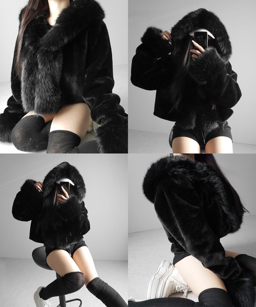 me+em select(ミームセレクト)の「【 2color 】フェイクファーフードレディーショートコート / fake fur hoodec lady short coat(その他アウター・レディース・ブラック/ホワイト・FREE)」の18枚目の写真